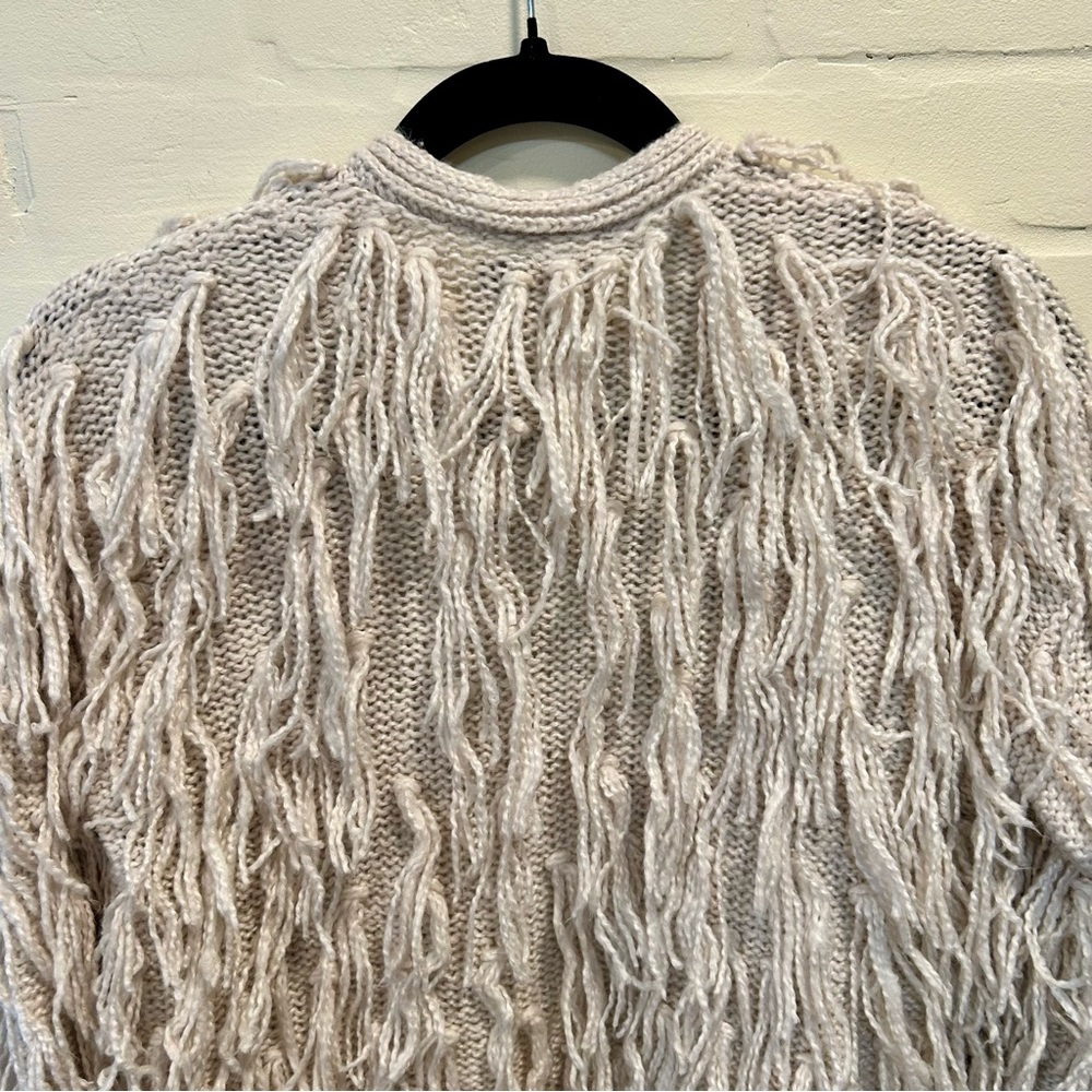 ASOS Cream Fringe Shaggy Open Front Cardigan Boho Festival 70’s Revival Size 0 - Picture 6 of 7